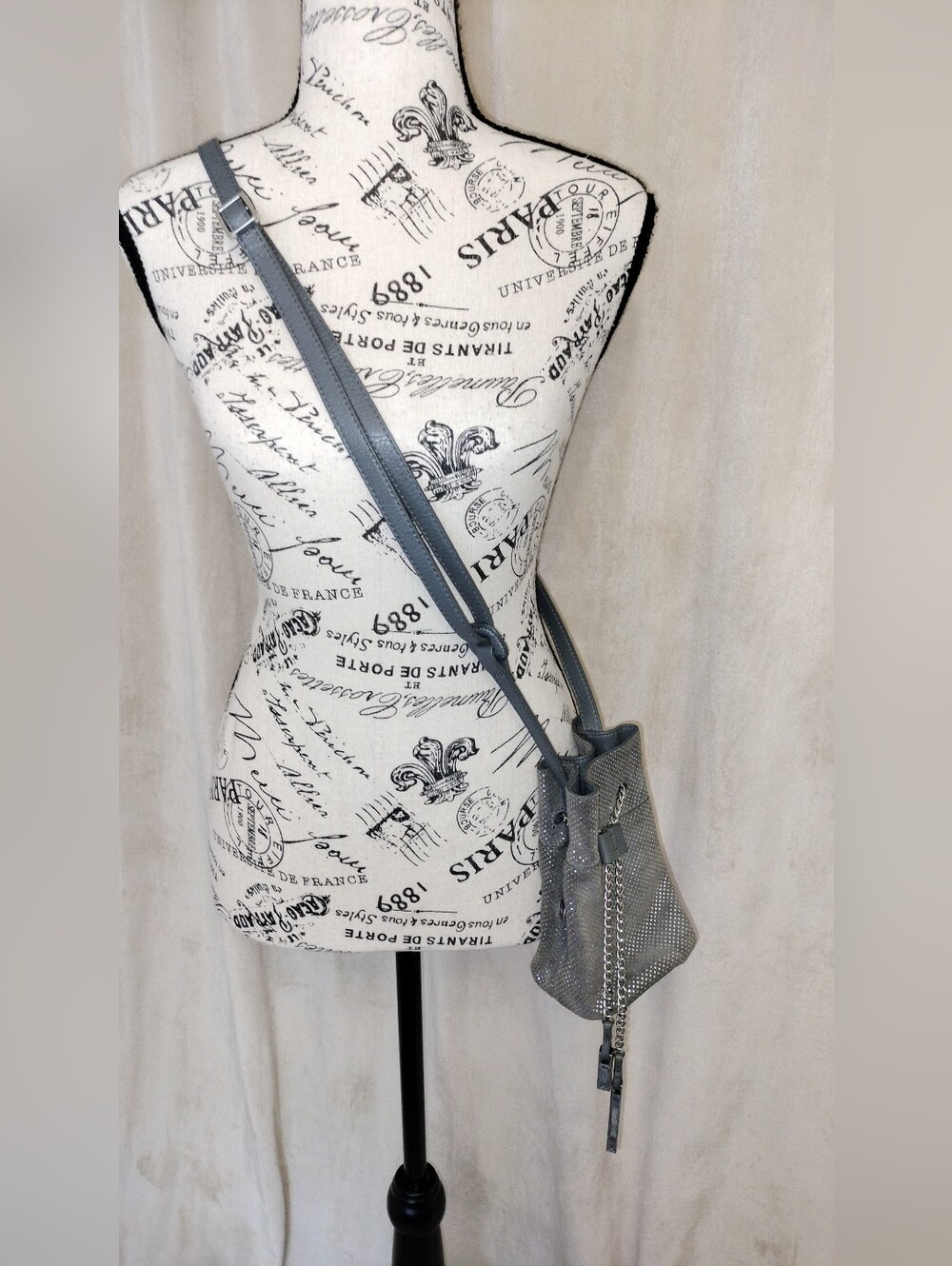 NWOT! Halston Heritage Metallic Gray Leather/Suede Crossbody Mini Bucket Bag